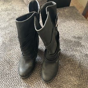 Black calf length boots